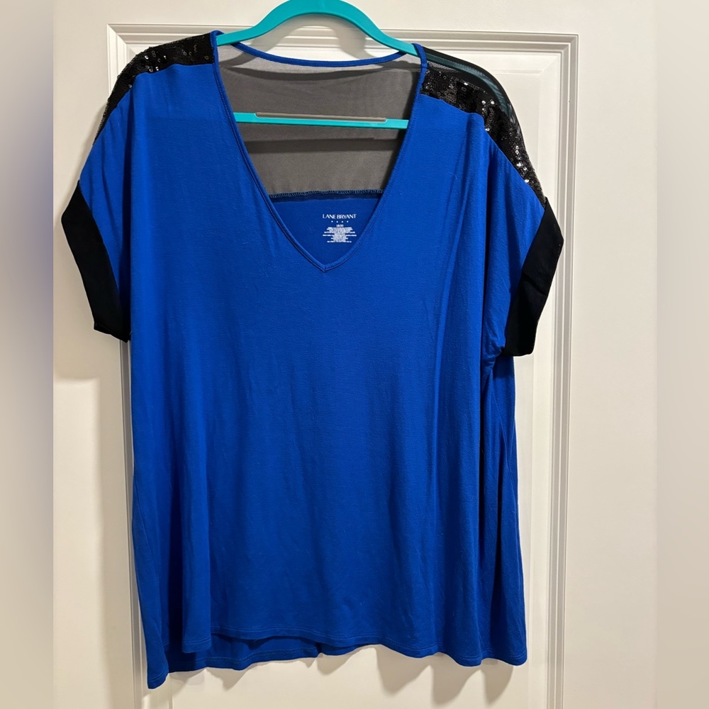 Lane Bryant Blue Top with Sequin Shoulder Detail